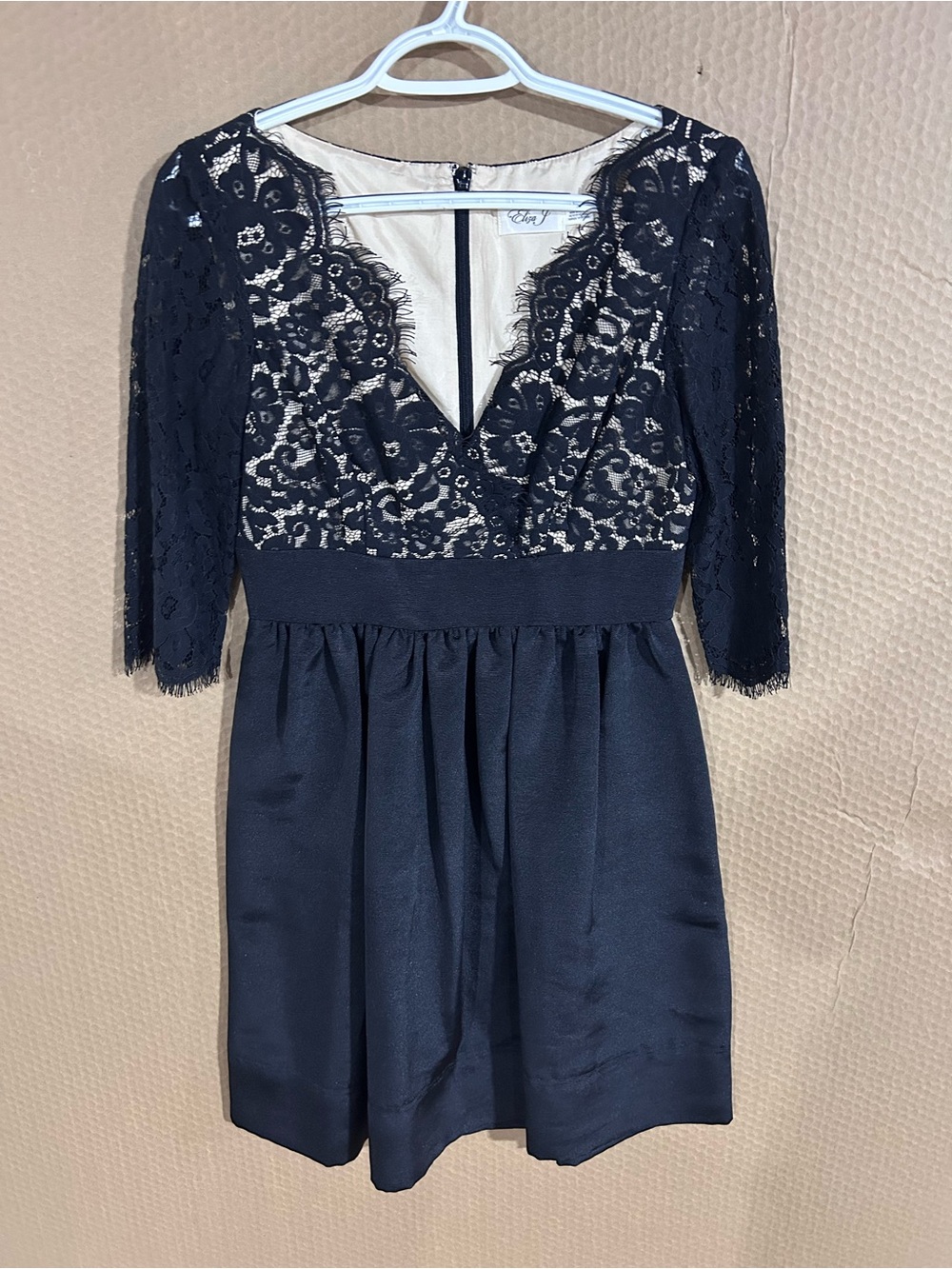 Eliza J Black Lace V-Neck Empire-Waist Mini Dress